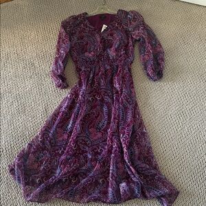 Talbots Fit & Flare midi Burgundy Paisley dress